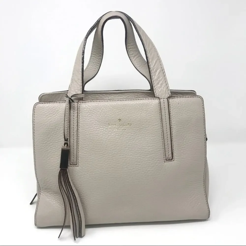 Kate Spade Pebbled Leather Satchel Bag Taupe Grey